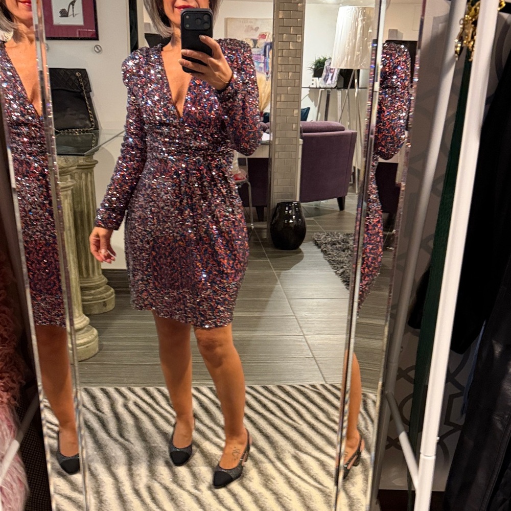 SFERRA Sparkling Long Sleeve Dress - Purple and Silver